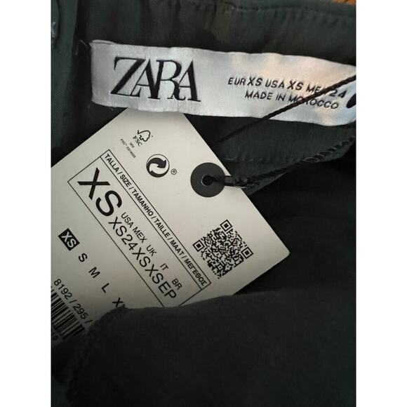 Zara Green Linen Dress high neck Cross back NWT - Picture 5 of 6